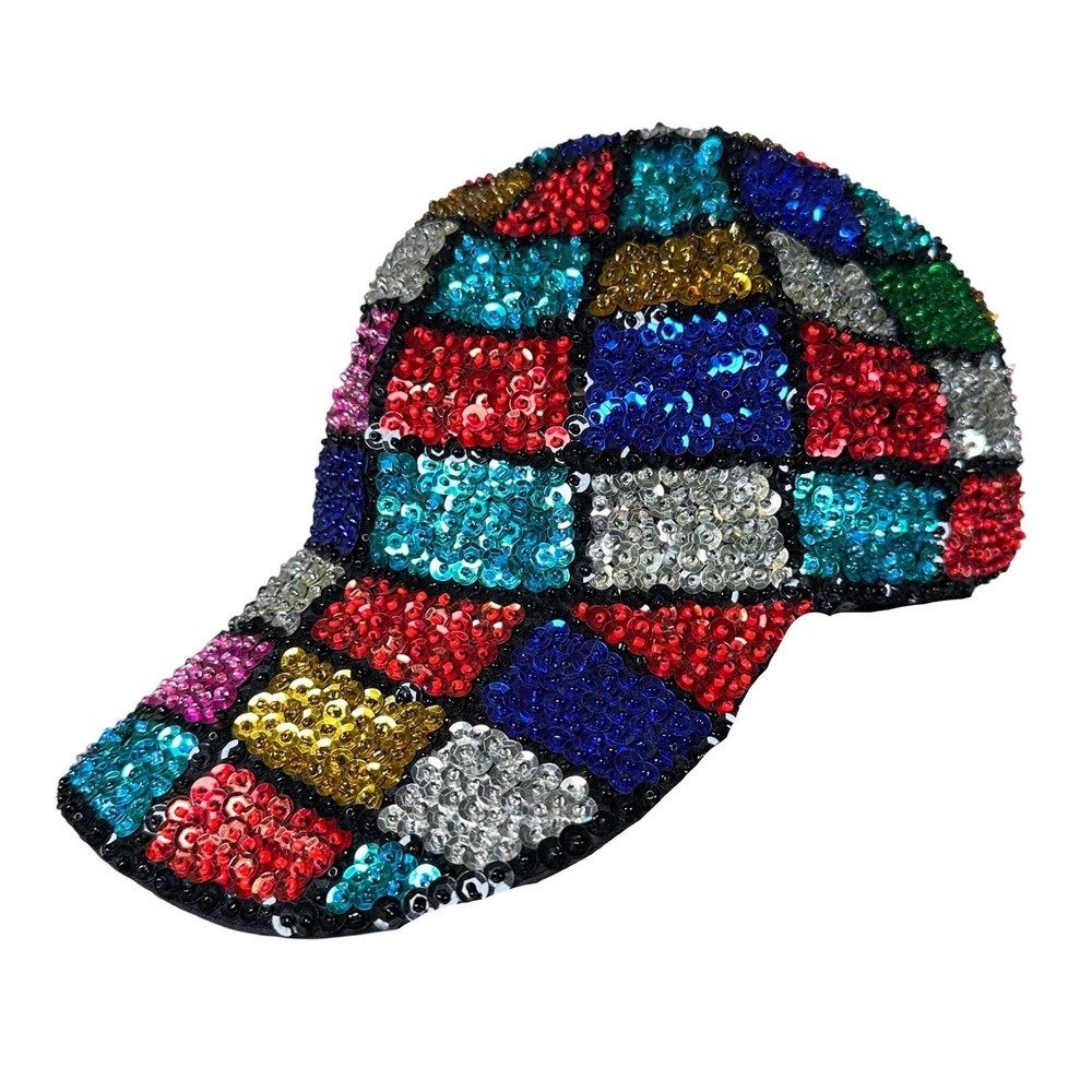 Multicolor Sequin Patchwork Baseball Cap Festival Rave Party‎ Hat Sparkly